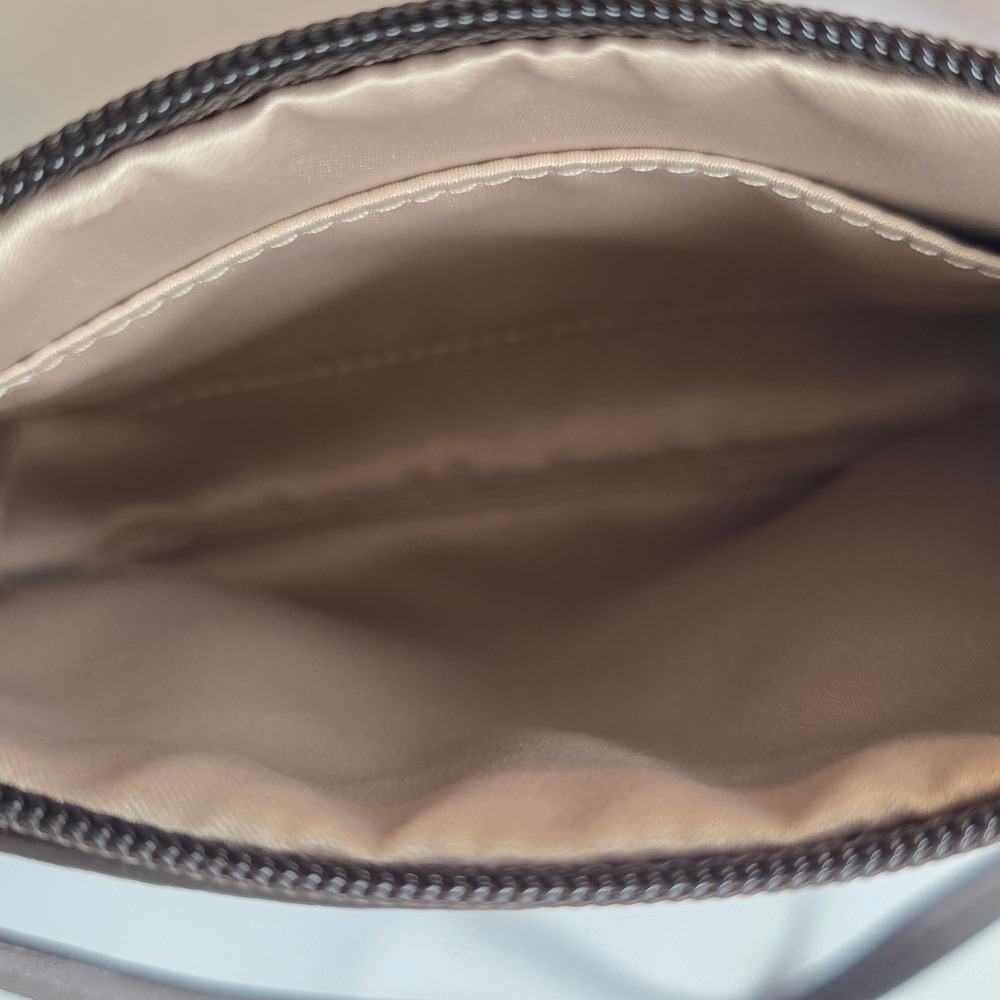 Coach Burgundy Brown Navy Gold Leather Colorblock Wristlet Pouch Zip Top Bag - Picture 6 of 9